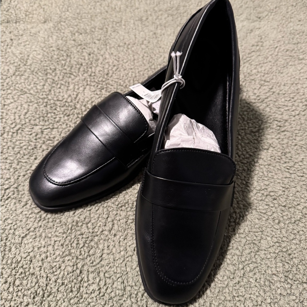 Black Faux Leather Loafers